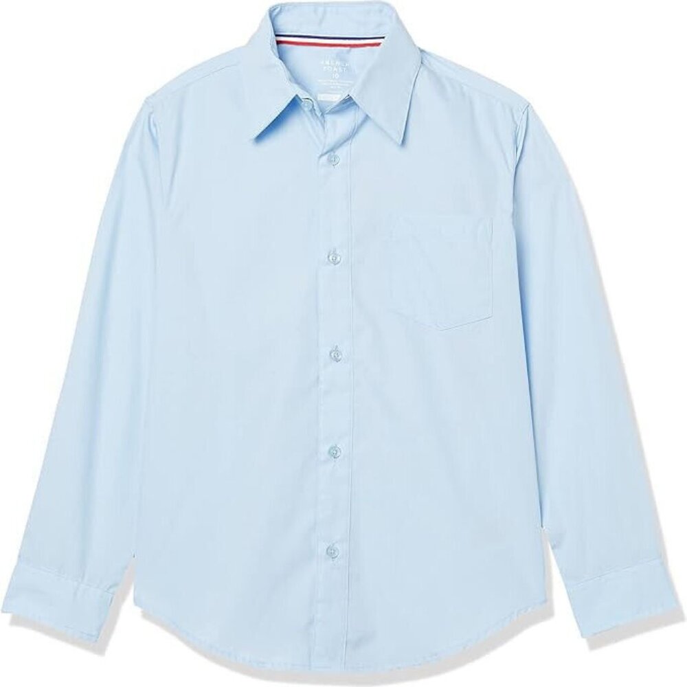 Boys Expandable Collar Button Down Dress Shirt with Long Sleeves: Blue - Size 20